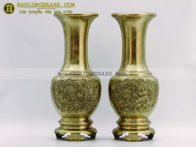 Lọ Hoa Bằng Đồng Thau Màu Vàng Mộc Cao 36cm (giá lẻ) tại Sài Gòn TPHCM