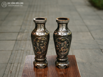 Lọ Hoa Bằng Đồng Khảm Ngũ Sắc Cao 37cm tại Sài Gòn TPHCM