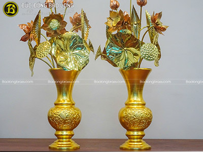 Lọ Hoa Cúc Bằng Đồng Thau Dát Vàng 9999 Cao 33cm tại Sài Gòn TPHCM