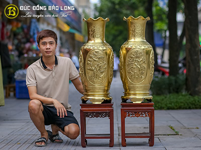 Đôi Lọ Hoa Đúc Nổi Cảnh Tứ Quý Bằng Đồng Cát Tút Cao 81cm tại Sài Gòn TPHCM