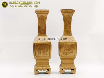 Lọ Hoa Mẫu Vuông Cổ Bằng Đồng Đỏ Màu mộc Cao 37cm tại Sài Gòn TPHCM