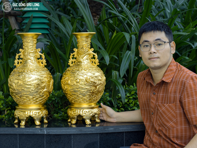 Lọ Hoa Ngũ Long Quần Tụ Bằng Đồng Dát Vàng 9999 tại Sài Gòn TPHCM