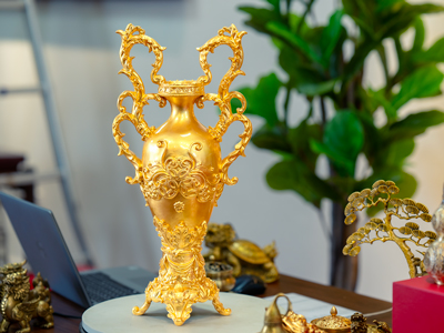 Lọ Hoa Tân Cổ Điển Decor Bằng Đồng Dát Vàng 24K Cao 48Cm tại Sài Gòn TPHCM