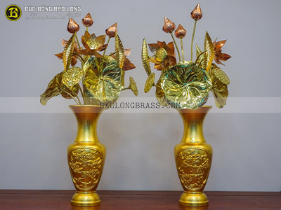 Lọ Hoa Thờ Cúng Bằng Đồng Cao 36cm Dát Vàng 9999 tại Sài Gòn TPHCM