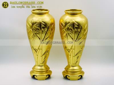 Lọ Hoa Trúc Bằng Đồng Đỏ Dát Vàng 9999 Cao 38cm tại Sài Gòn TPHCM