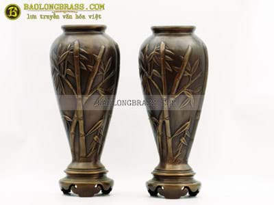 Lọ Hoa Trúc Mẫu Cổ Bằng Đồng Đỏ Màu Giả Cổ Cao 42cm tại Sài Gòn TPHCM