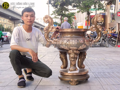 Lư Hương Nhà Thờ Tổ cao 90cm hoa văn Dơi