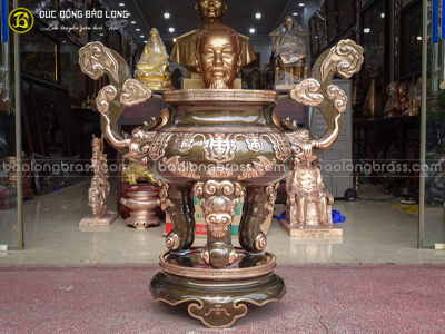 Lư Hương Đồng Chữ Thọ Cao 89cm, Ngang 95cm