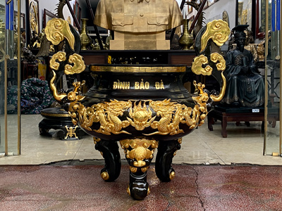 Lư Hương Bằng Đồng Đỏ Dát Vàng 9999 Cao 1m33