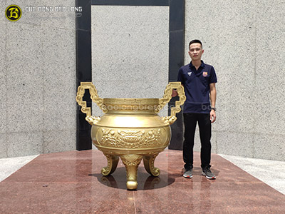 Lư Hương Đồng Hoa Sen Tai Triện Hóa Mây Cao 1m2