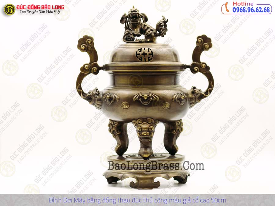 Lư Thờ Dơi Mây Bằng Đồng Thau Đúc Thủ Công Màu Giả Cổ Cao 50cm ở Sài Gòn