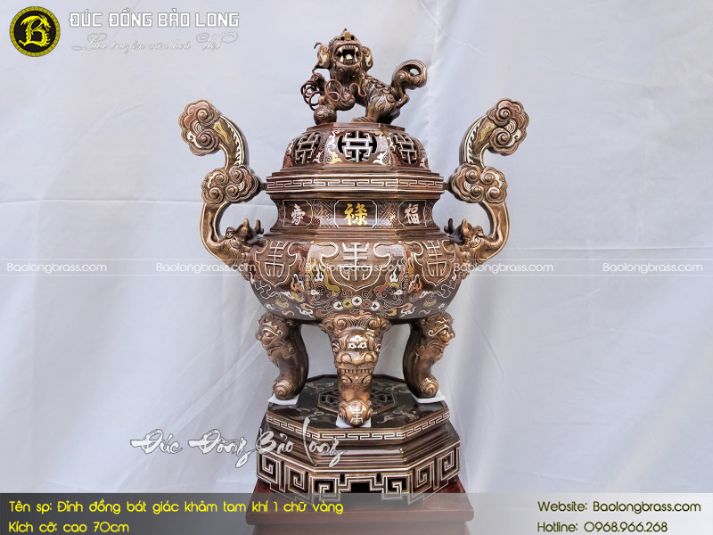 Lư Thờ Bát Giác Khảm Tam Khí 1 Chữ Vàng 70cm ở Sài Gòn