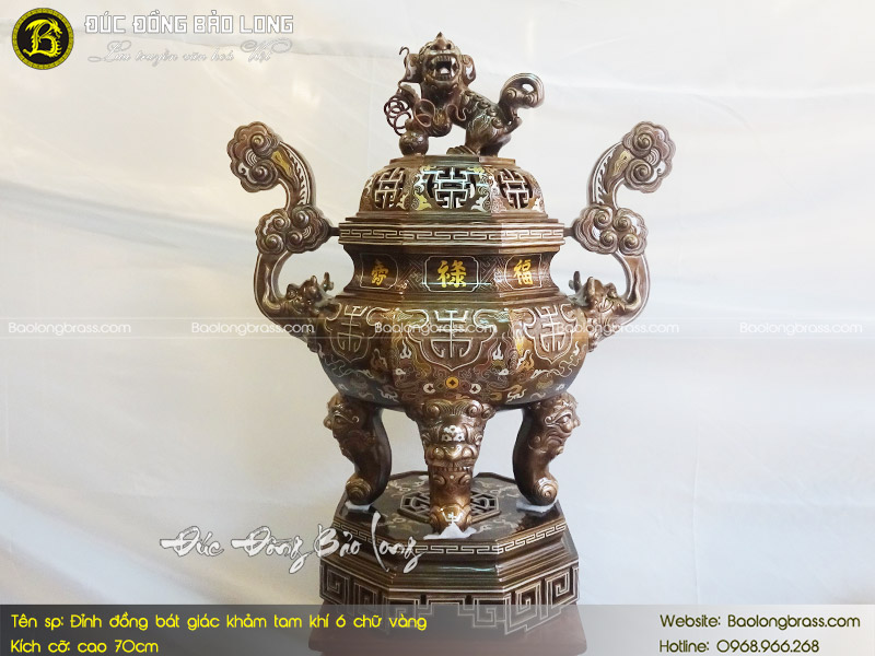 Lư Thờ Bát Giác Khảm Tam Khí 6 Chữ Vàng 70cm ở Sài Gòn