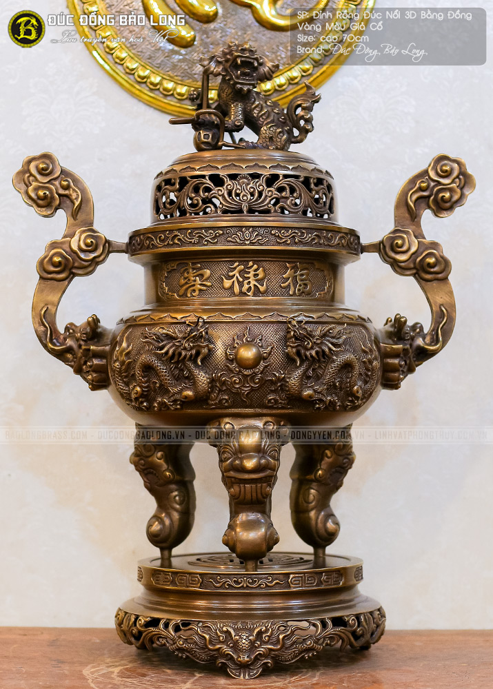 Lư Thờ Rồng Phượng Đúc Nổi 3d Bằng Đồng Vàng 70cm Giả Cổ ở Sài Gòn