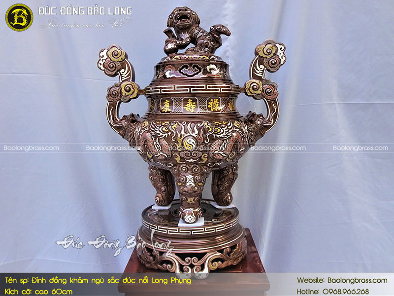 Lư Thờ Khảm Ngũ Sắc Đúc Nổi Long Phụng 60cm ở Sài Gòn