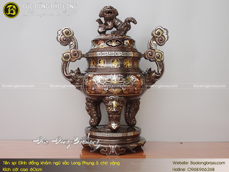 Lư Thờ Khảm Ngũ Sắc Long Phụng 5 Chữ Vàng 60cm ở Sài Gòn