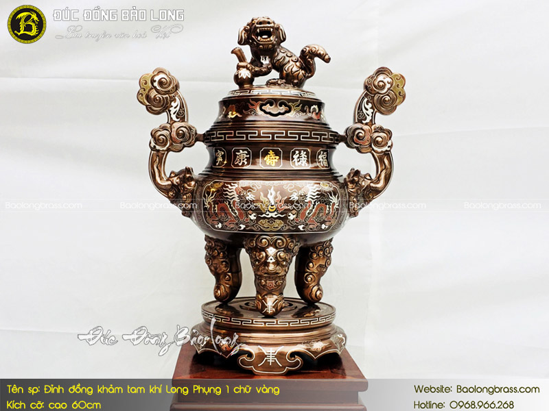 Lư Thờ Khảm Tam Khí Long Phụng 1 Chữ Vàng 60cm ở Sài Gòn