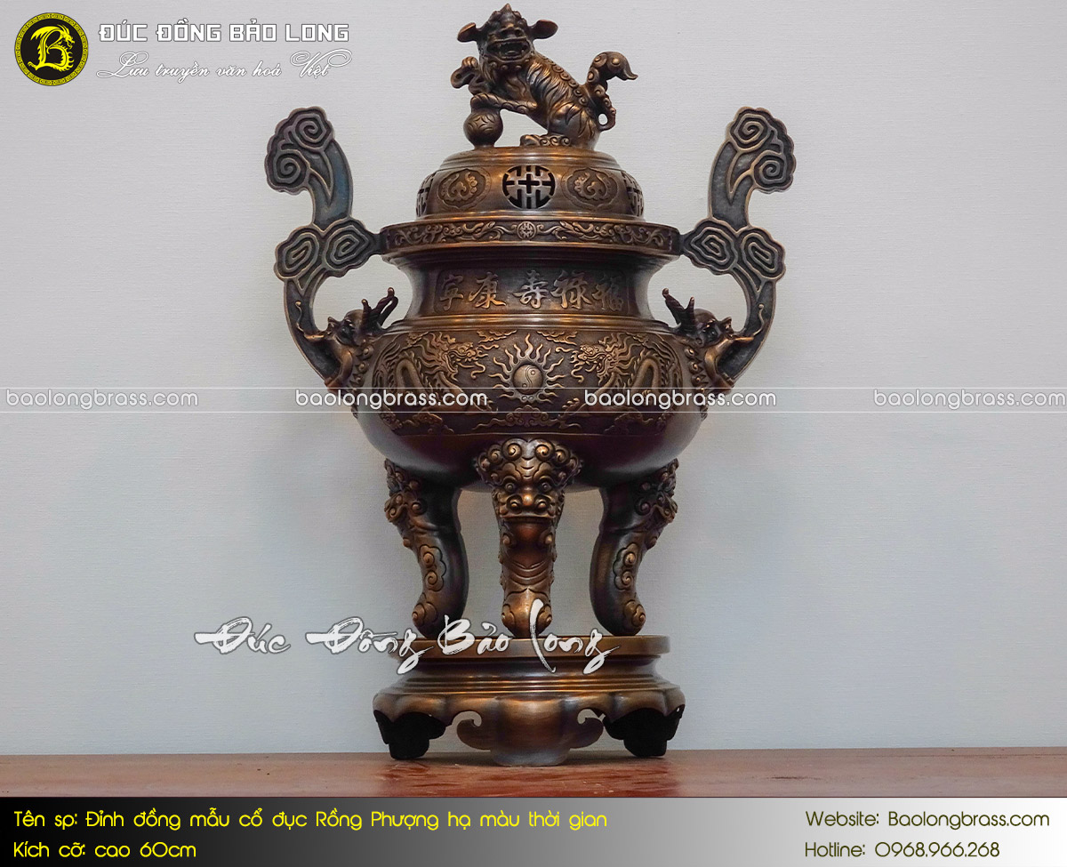 Lư Thờ Mẫu Cổ Đục Rồng Phượng Hạ Màu Thời Gian 60cm ở Sài Gòn