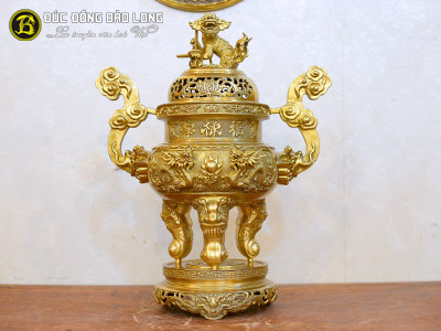 Lư Thờ Mẫu Rồng Phượng Đúc Nổi 3d Bằng Đồng Vàng Màu Mộc Cao 60cm ở Sài Gòn