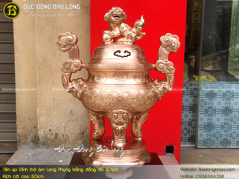 Lư Thờ Ám Long Phụng Bằng Đồng Đỏ Cao 50cm ở Sài Gòn