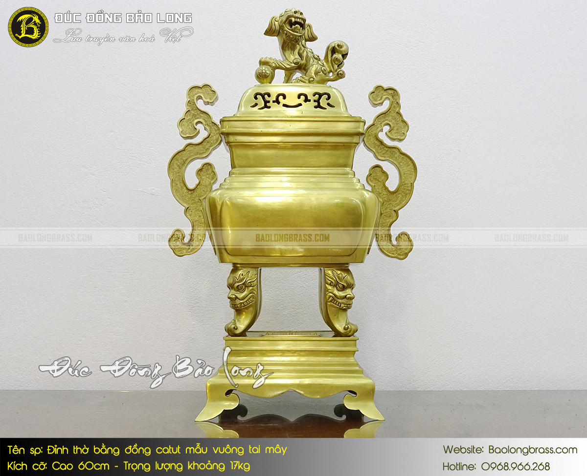 Lư Thờ Bằng Đồng Catut Mẫu Vuông Trơn Tai Mây Cao 60cm ở Sài Gòn