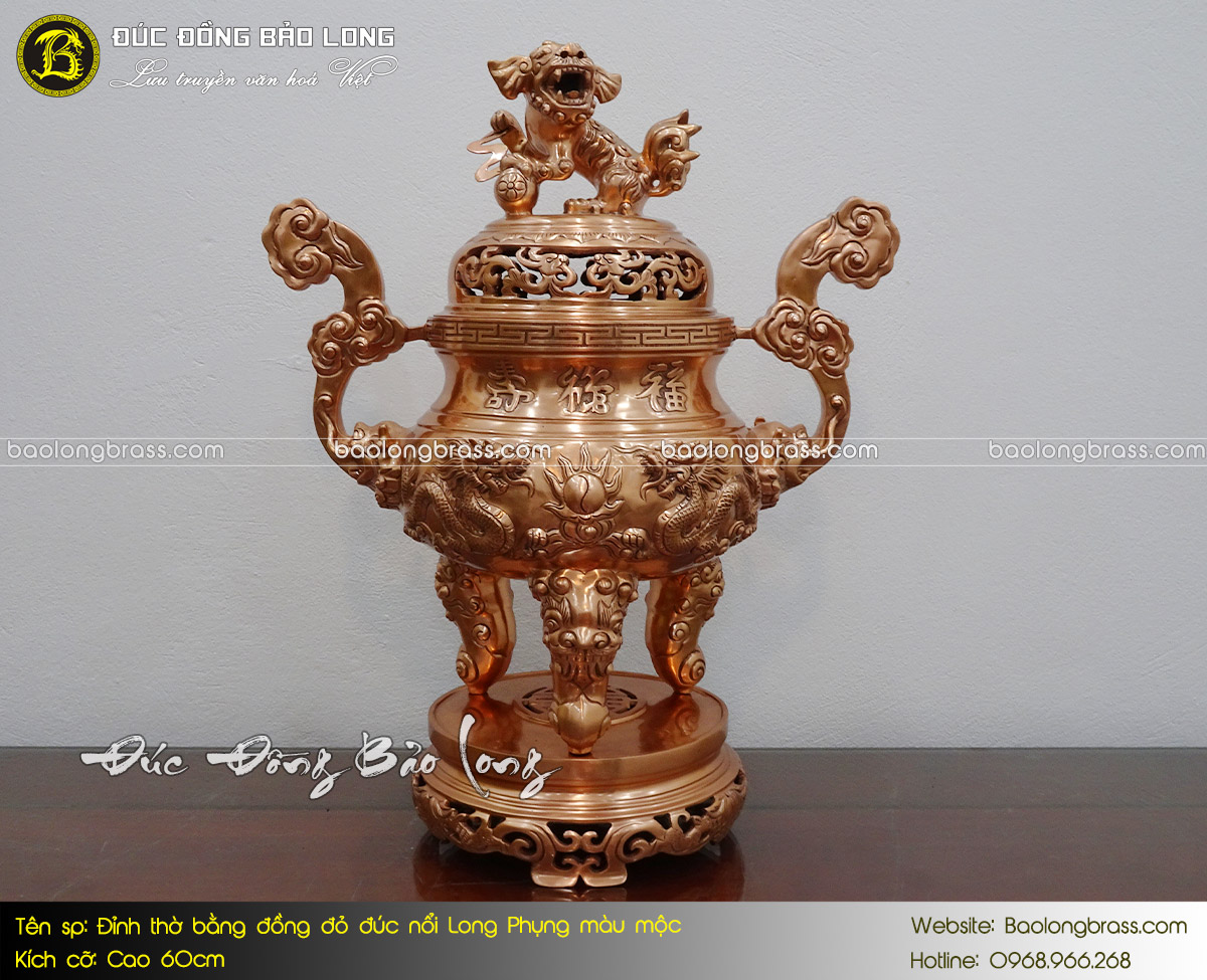 Lư Thờ Bằng Đồng Đỏ Đúc Nổi Long Phụng Cao 60cm ở Sài Gòn