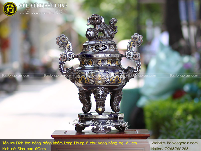 Lư Thờ Bằng Đồng Khảm Long Phụng 5 CV Hàng Đặt 60cm ở Sài Gòn