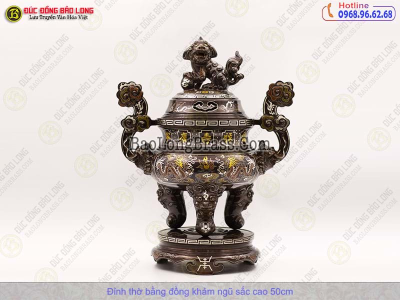 Lư Thờ Long Phụng Bằng Đồng Khảm Ngũ Sắc Cao 50cm ở Sài Gòn