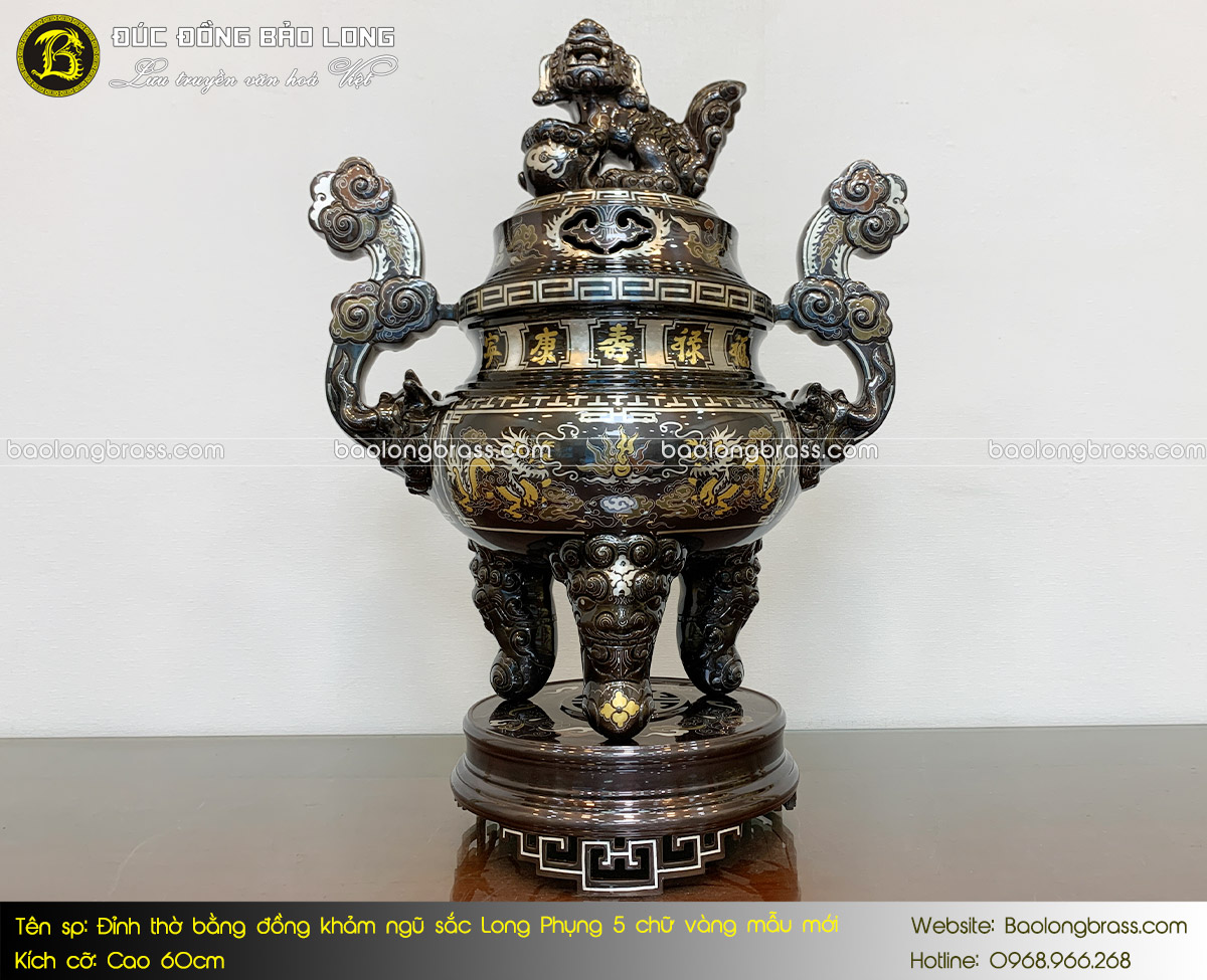 Lư Thờ Bằng Đồng Khảm Ngũ Sắc Long Phụng Mẫu Mới Cao 60cm ở Sài Gòn