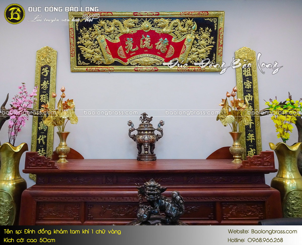 Lư Thờ Bằng Đồng Khảm Tam Khí Cao 50cm ở Sài Gòn