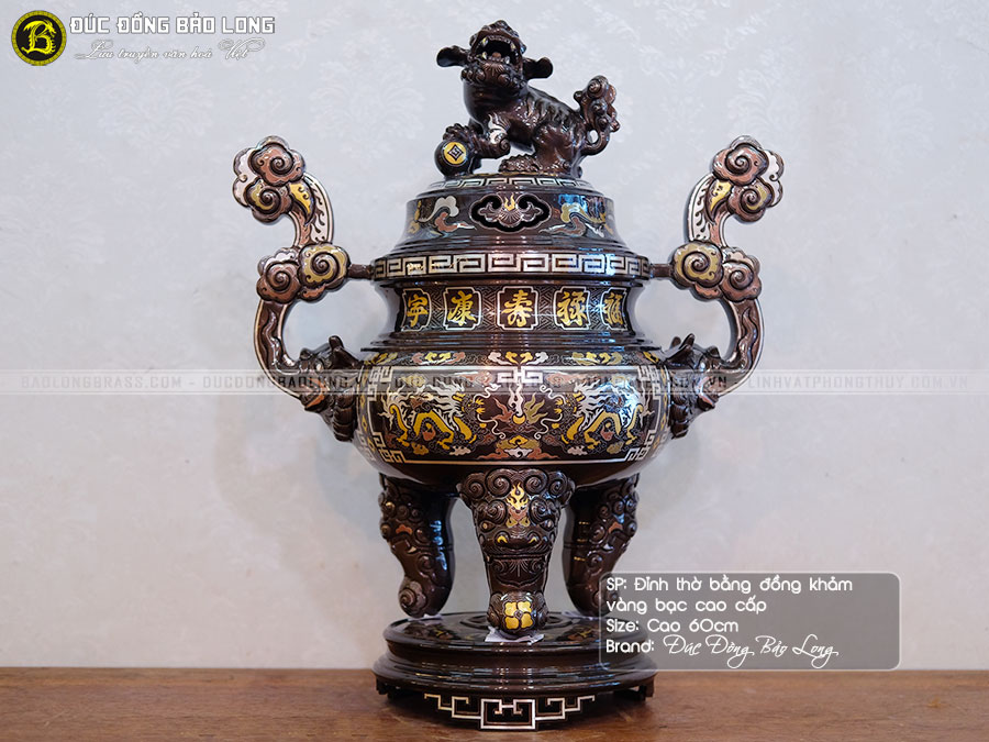 Lư Thờ Bằng Đồng Khảm Ngũ Sắc Mẫu Khảm Nhiều Vàng Cao 60cm ở Sài Gòn