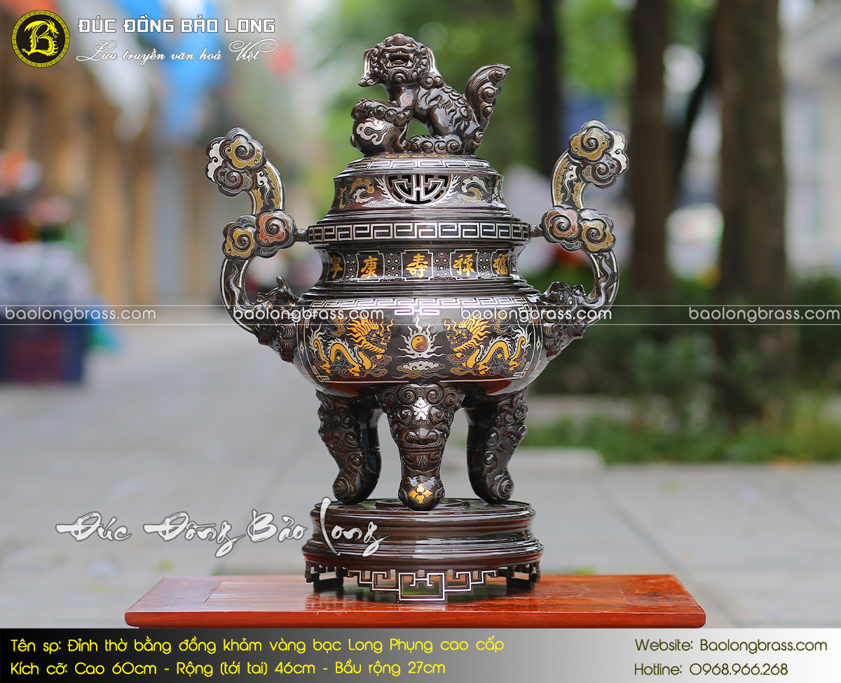 Lư Thờ Bằng Đồng Khảm Vàng Bạc Long Phụng Cao Cấp Bộ 60cm ở Sài Gòn