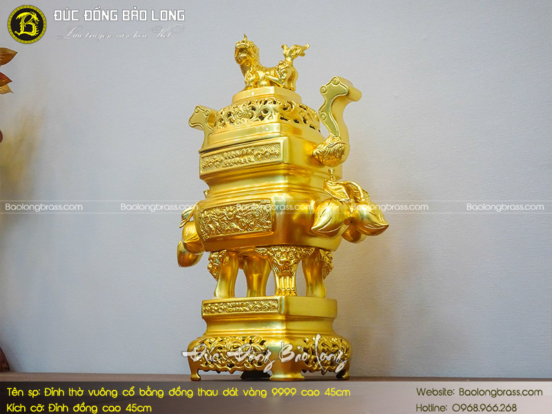 Lư Thờ Bằng Đồng Thau Mẫu Vuông Cổ Dát Vàng 9999 Cao 45cm ở Sài Gòn