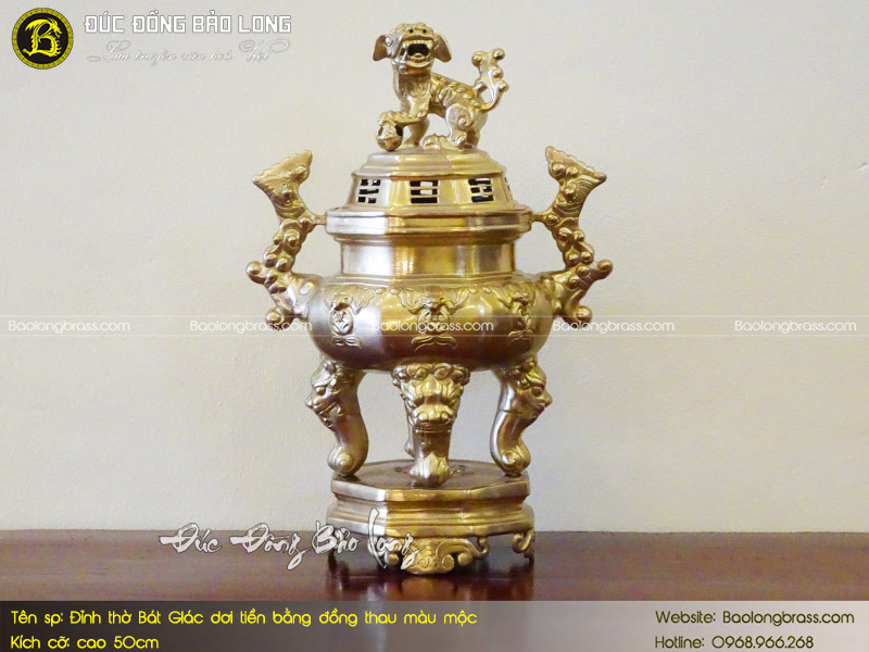 Lư Thờ Bát Giác Dơi Tiền Bằng Đồng Thau Màu Mộc 50cm ở Sài Gòn