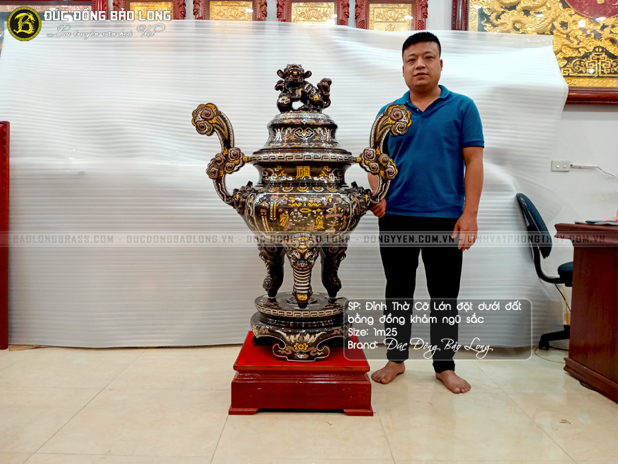 Lư Thờ Bằng Đồng Khảm Ngũ Sắc Cỡ Lớn Cao 1m25 ở Sài Gòn