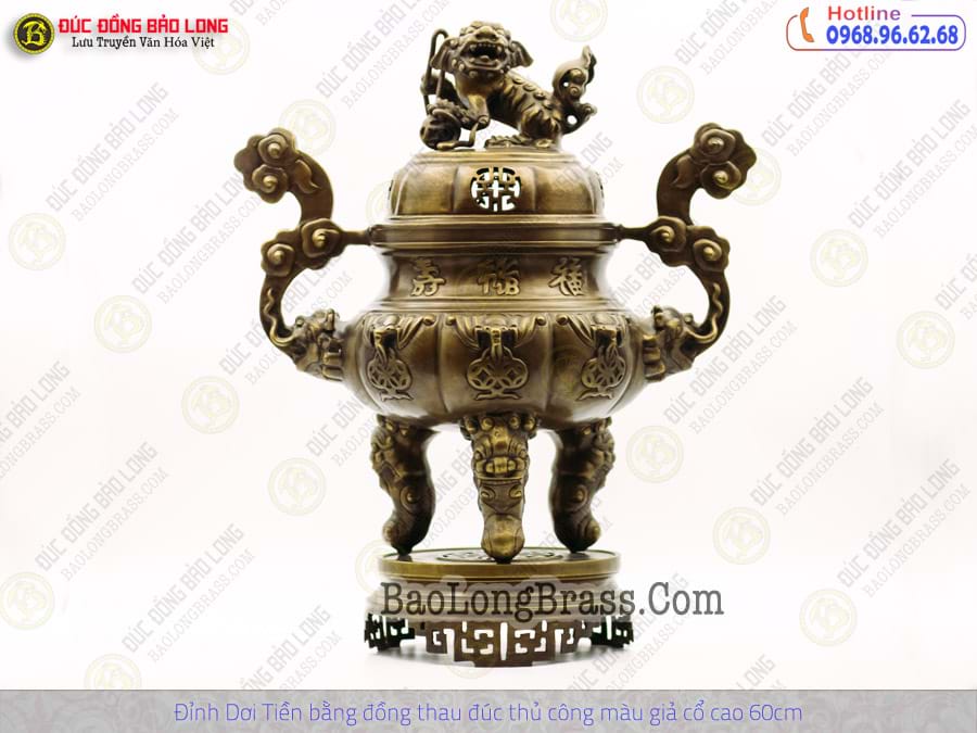 Lư Thờ Dơi Tiền Bằng Đồng Thau Đúc Thủ Công Màu Giả Cổ Cao 60cm ở Sài Gòn