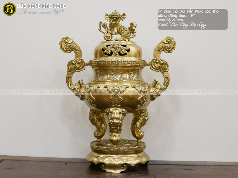 Lư Thờ Dơi Tiền Phúc Lộc Thọ Bằng Đồng Thau Màu Vàng Mộc Cao 60cm ở Sài Gòn