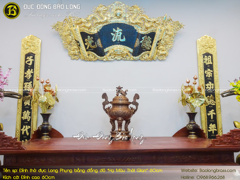 Lư Thờ Đục Long Phụng Bằng Đồng Đỏ Hạ Màu Thời Gian 60cm ở Sài Gòn