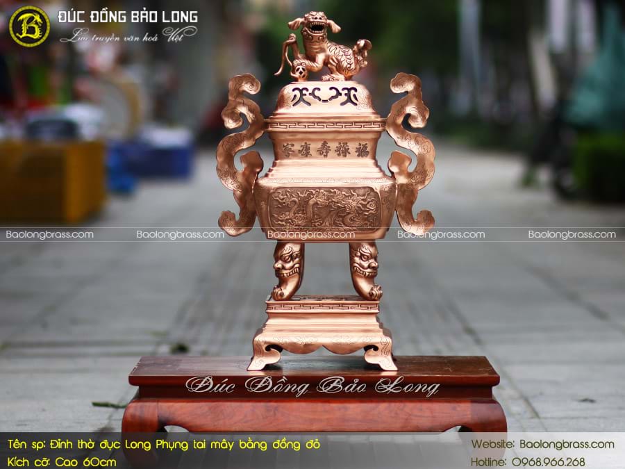 Lư Thờ Đục Long Phụng Mẫu Vuông Tai Mây Bằng Đồng Đỏ 60cm ở Sài Gòn