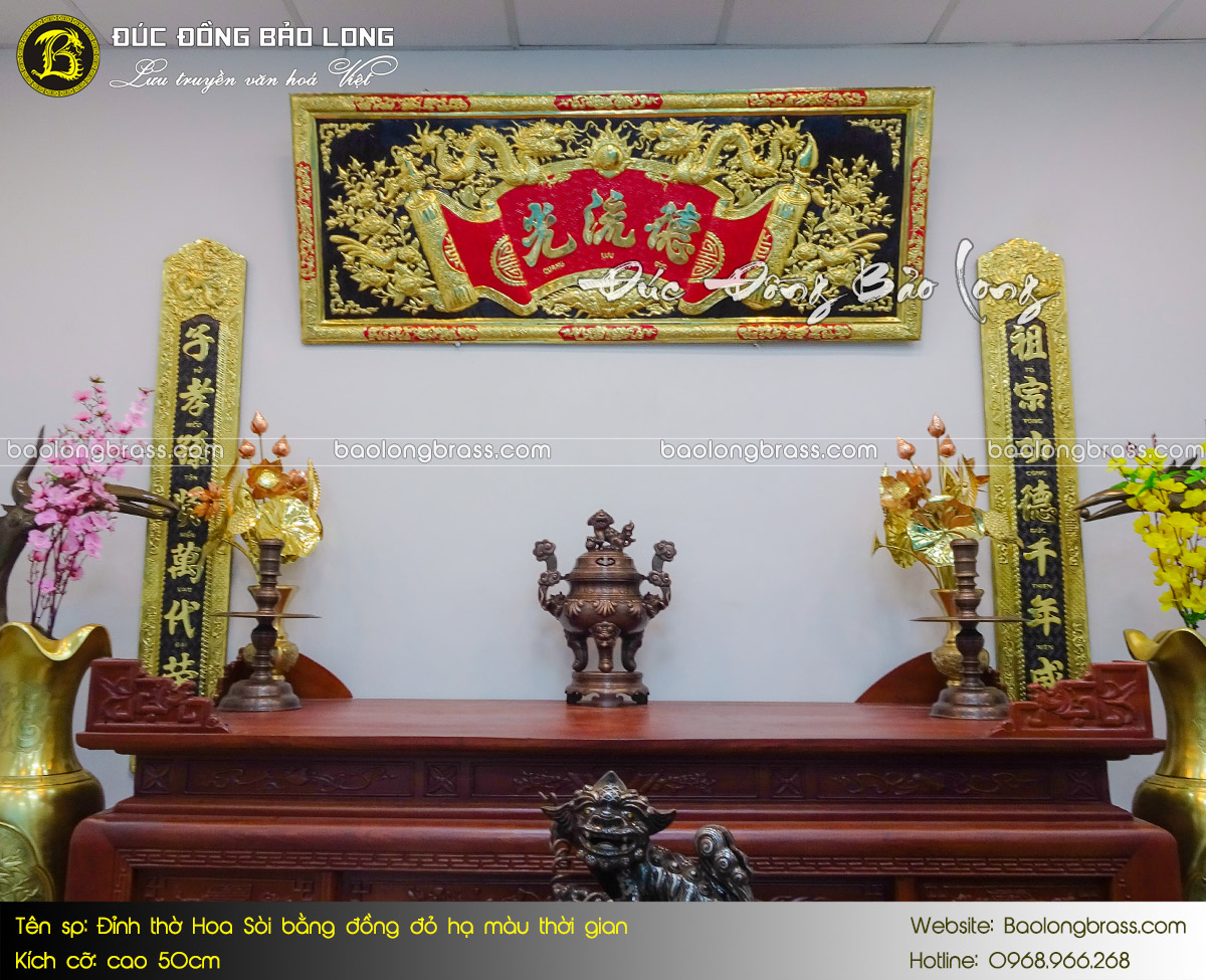 Lư Thờ Mẫu Hoa Sòi Bằng Đồng Đỏ Hạ Màu Thời Gian 50cm ở Sài Gòn