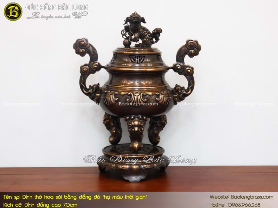 Lư Thờ Hoa Sòi Bằng Đồng Đỏ Hạ Màu Thời Gian 70cm ở Sài Gòn