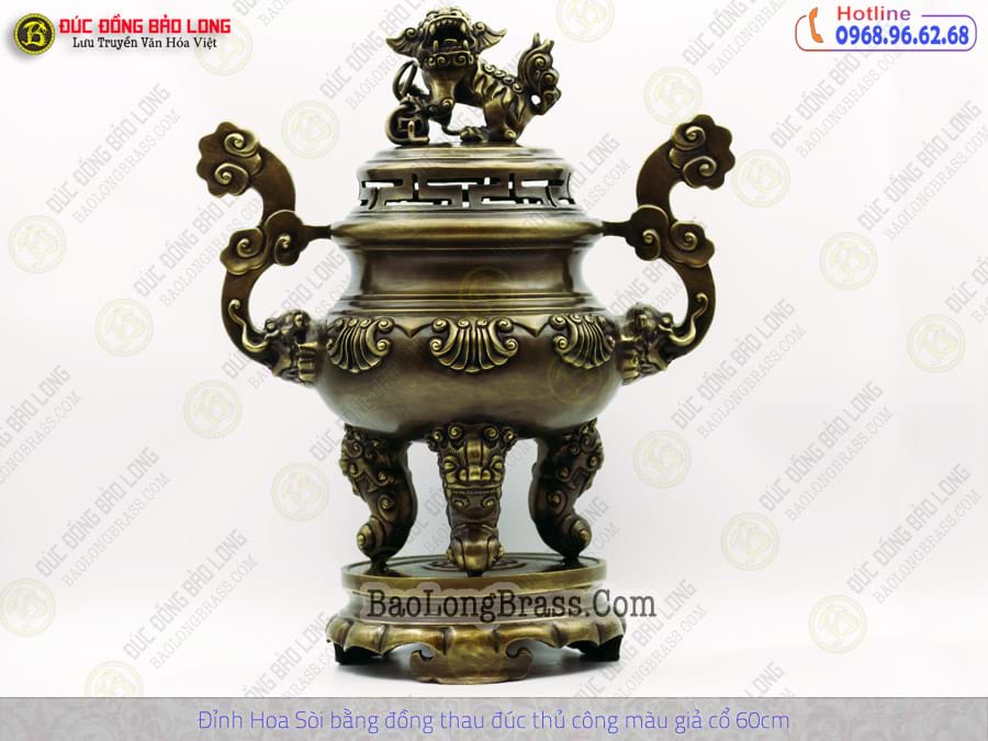Lư Thờ Hoa Sòi Bằng Đồng Thau Đúc Thủ Công Màu Giả Cổ Cao 60cm ở Sài Gòn