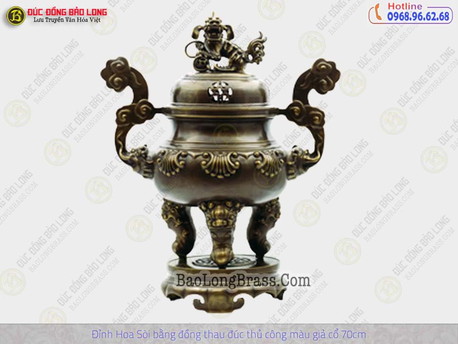 Lư Thờ Hoa Sòi Bằng Đồng Thau Đúc Thủ Công Màu Giả Cổ Cao 70cm ở Sài Gòn