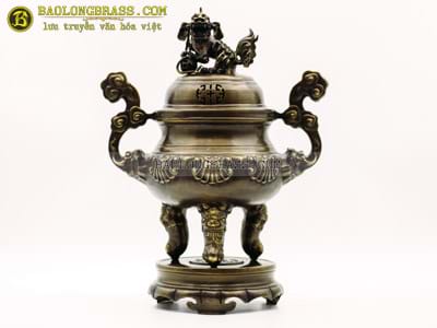 Lư Thờ Hoa Sòi Bằng Đồng Thau Đúc Thủ Công Màu Giả Cổ Cao 45cm ở Sài Gòn