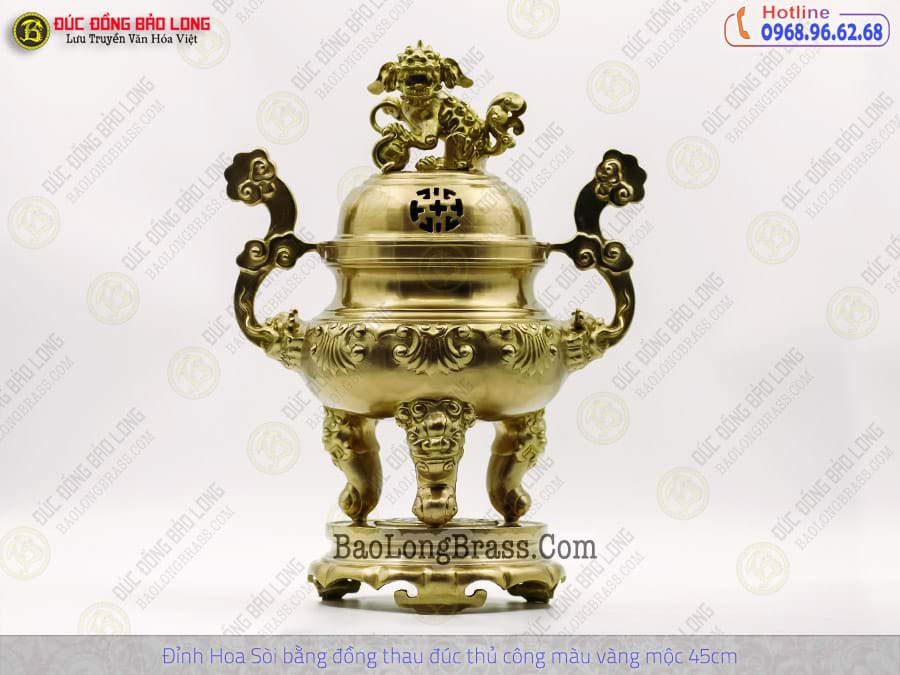 Lư Thờ Hoa Sòi Bằng Đồng Thau Đúc Thủ Công Màu Vàng Mộc 45cm ở Sài Gòn