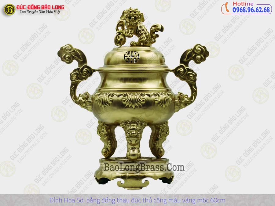 Lư Thờ Hoa Sòi Bằng Đồng Thau Đúc Thủ Công Màu Vàng Mộc 60cm ở Sài Gòn