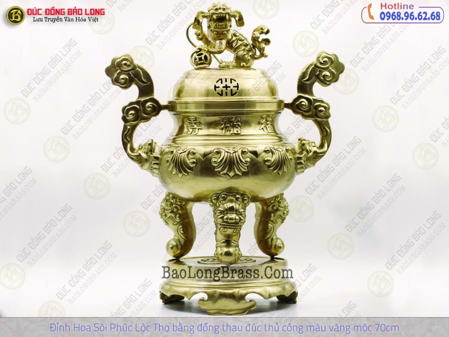 Lư Thờ Hoa Sòi Bằng Đồng Thau Đúc Thủ Công Màu Vàng Mộc 70cm ở Sài Gòn