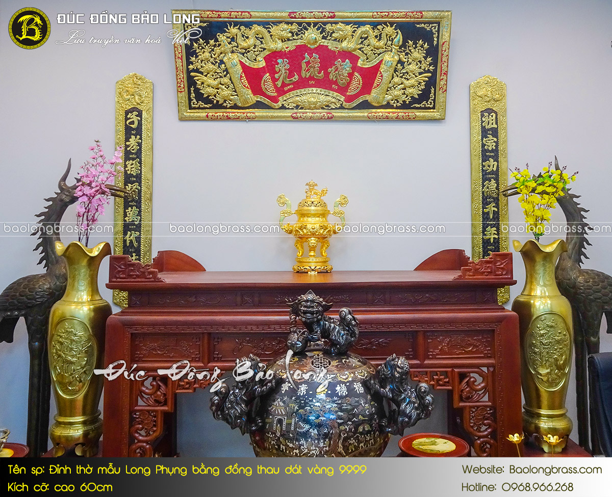 Lư Thờ Mẫu Long Phụng Bằng Đồng Thau 60cm Dát Vàng 9999 ở Sài Gòn
