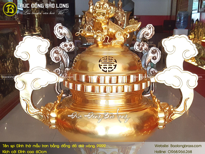 Lư Thờ Mẫu Trơn Bằng Đồng Đỏ Dát Vàng 9999 Cao 60cm ở Sài Gòn