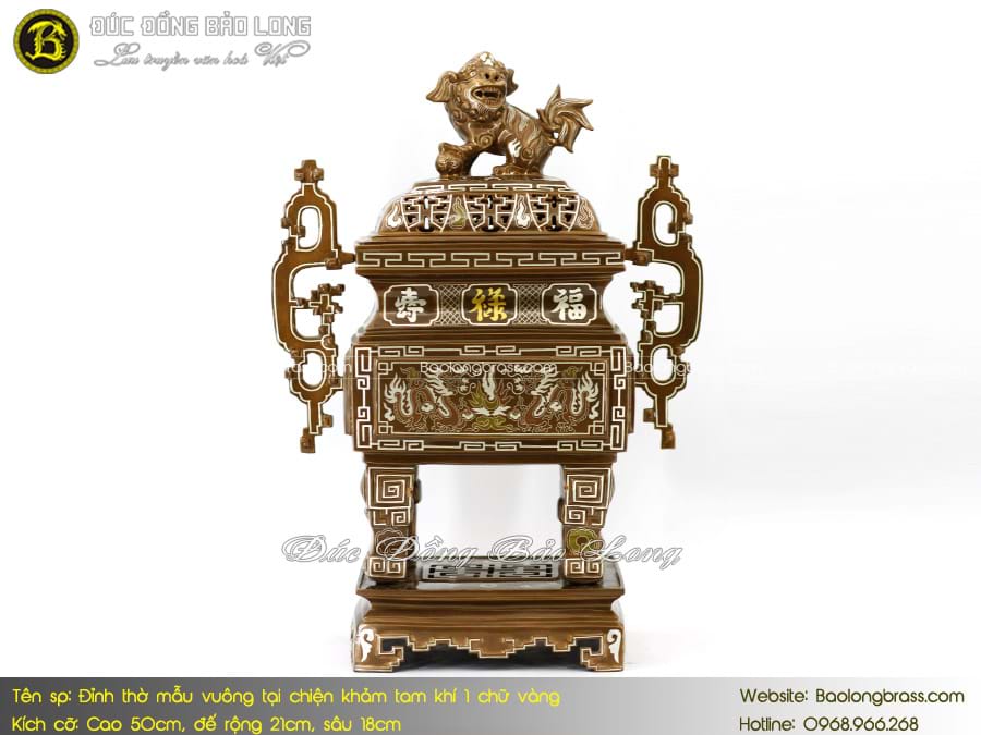 Lư Thờ Mẫu Vuông Tai Chiện Bằng Đồng Khảm Tam Khí 50cm ở Sài Gòn